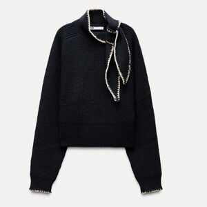 Zara Navy Tie Neck Sweater